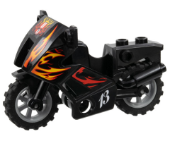 Riding Cycle Motorcycle City with Black Chassis, LBG Wheels and Fairing with Red and Yellow Flames and Number 13 Pattern (Stickers) - Set 8896