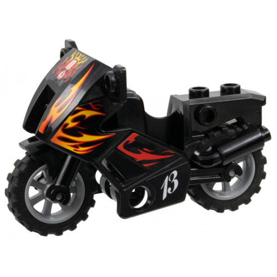 Riding Cycle Motorcycle City with Black Chassis, LBG Wheels and Fairing with Red and Yellow Flames and Number 13 Pattern (Stickers) - Set 8896