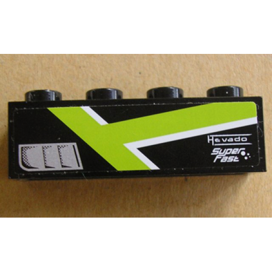 Brick 1 x 4 with Silver Intake, Lime T Stripe and 'Hevado Super Fast' Pattern Model Left (Sticker) - Set 8154