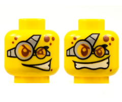 Minifigure, Head Dual Sided Red Spots and Glasses, Determined / Evil Smile Pattern - Blocked Open Stud