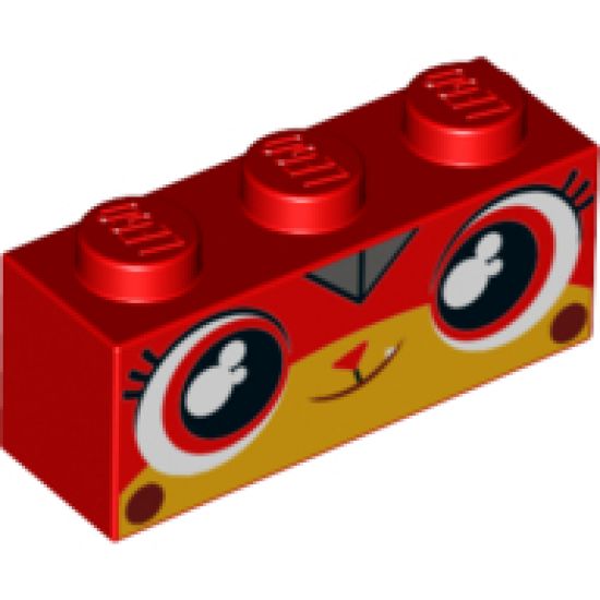 Brick 1 x 3 with Cat Face Wide Eyes and Smiling Pattern (Calm-Down Kitty)