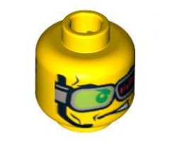 Minifigure, Head Dual Sided Headset and Green Glasses with Red Bars, Glasses Down / Glasses Up and Mouth Open Pattern - Blocked Open Stud