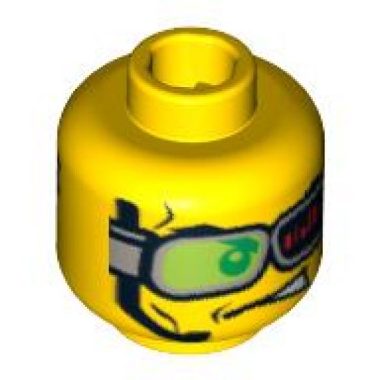Minifigure, Head Dual Sided Headset and Green Glasses with Red Bars, Glasses Down / Glasses Up and Mouth Open Pattern - Blocked Open Stud
