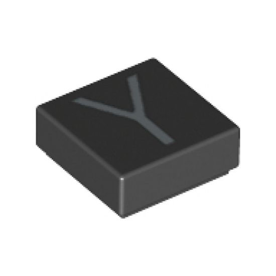 Tile 1 x 1 with Silver Capital Letter Y Pattern