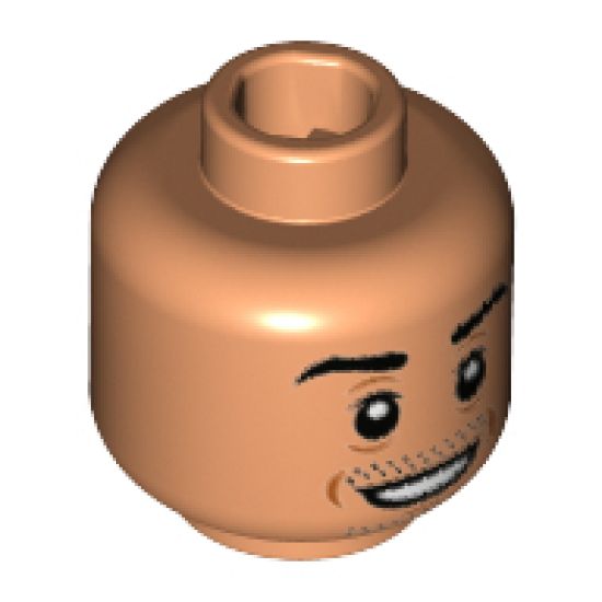 Minifigure, Head Black Eyebrows, Chin and Moustache Stubble, White Pupils, Open Smile Pattern (Mesut Özil) - Hollow Stud