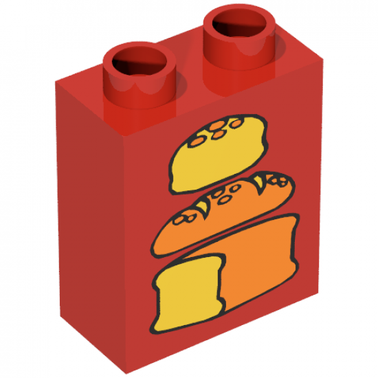 Duplo, Brick 1 x 2 x 2 with Three Loaves of Bread Pattern, Middle Dark