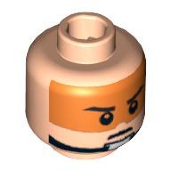 Minifigure, Head Male Stern Black Eyebrows, Pupils and Orange Visor Pattern - Blocked Open Stud