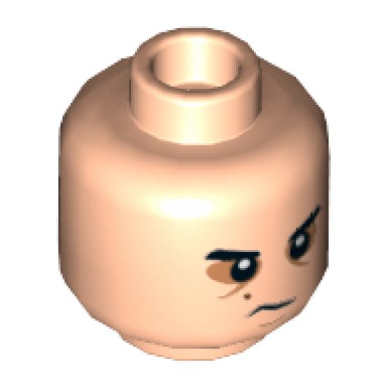 Minifigure, Head Dual Sided SW Black Eyebrows, Sunken Eyes, Red Beauty Mark / Mole, Concerned / Angry Pattern (Kylo Ren) - Hollow Stud