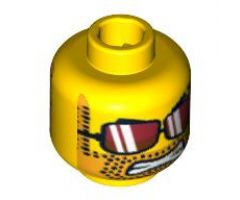 Minifigure, Head Dual Sided Red Sunglasses with White Stripes, Evil Grin / Clenched Teeth Pattern - Blocked Open Stud