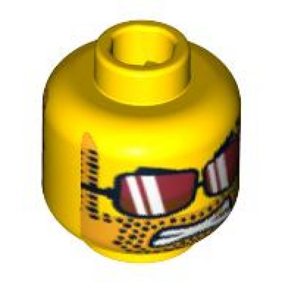 Minifigure, Head Dual Sided Red Sunglasses with White Stripes, Evil Grin / Clenched Teeth Pattern - Blocked Open Stud