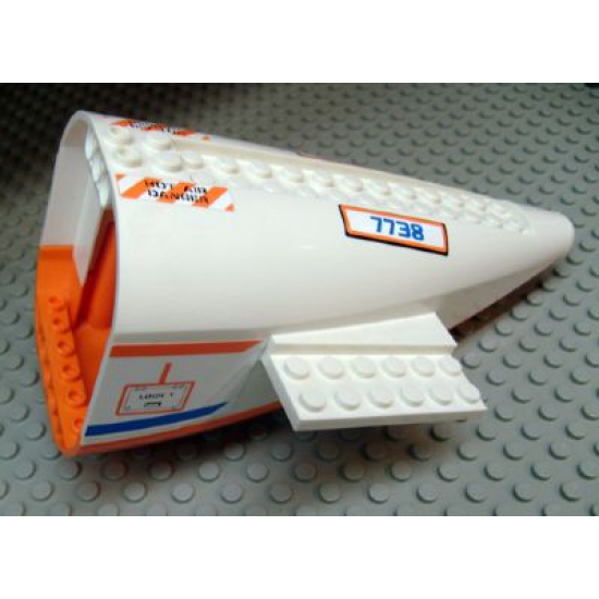 Aircraft Fuselage Curved Aft Section with Orange Base with Orange and Blue Stripes, 'Hot Air Danger' and '7738' Pattern (6 Stickers) - Set 7738