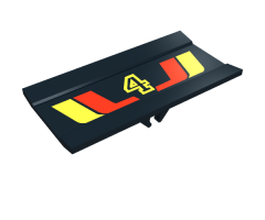 Vehicle Spoiler / Plow Blade 6 x 3 with Hinge with Red and Yellow Stripes and Number 4 Pattern