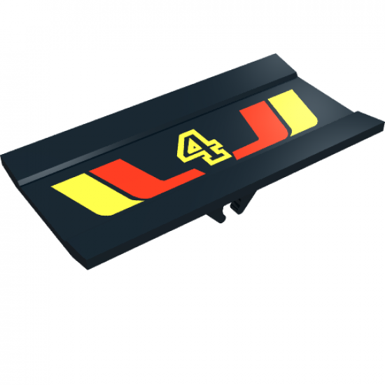 Vehicle Spoiler / Plow Blade 6 x 3 with Hinge with Red and Yellow Stripes and Number 4 Pattern