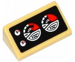 Slope 30 1 x 2 x 2/3 with 4 Red and White Gauges on Black Background Pattern (Sticker) - Set 76041