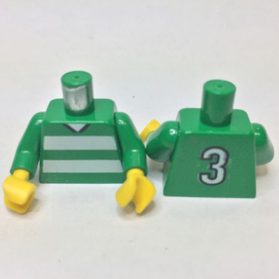 Torso Soccer Horizontal White Stripes and No. 3 Back Pattern / Green Arms / Yellow Hands