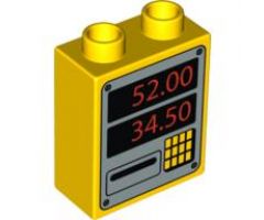 Duplo, Brick 1 x 2 x 2 with Keypad, Card Slot, '52.00' and '34.50' on Silver Background Pattern