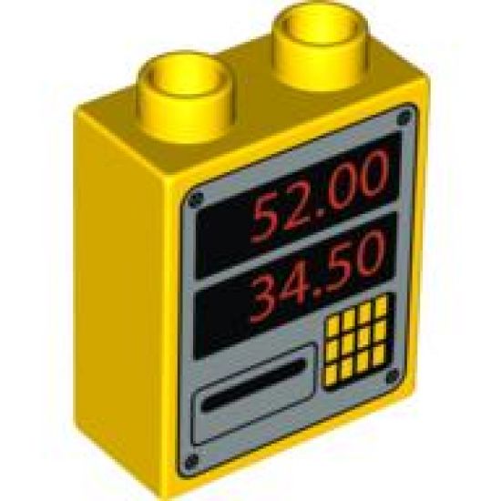 Duplo, Brick 1 x 2 x 2 with Keypad, Card Slot, '52.00' and '34.50' on Silver Background Pattern