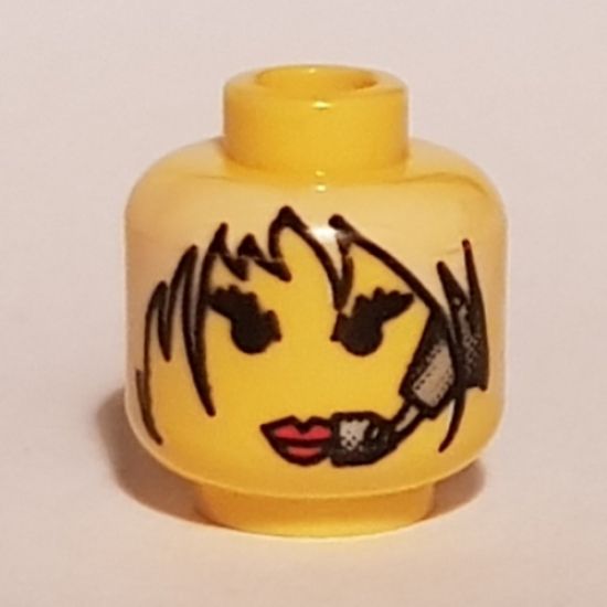 Minifigure, Head Female with Red Lips, White Hair and Headset Pattern - Blocked Open Stud
