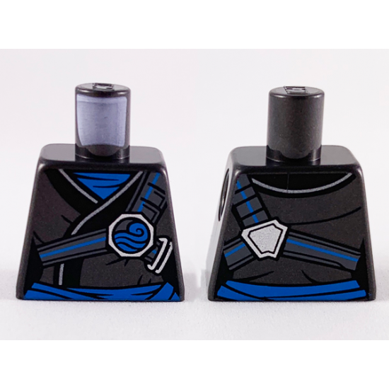 Torso Female Ninjago Robe, Black Hem, Dark Azure Scarf, Sash and Trim Pattern