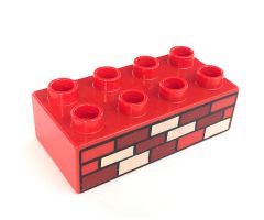 Duplo, Brick 2 x 4 with Red, Dark Red and Tan Bricks Pattern