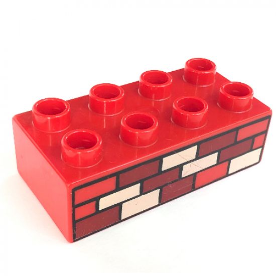 Duplo, Brick 2 x 4 with Red, Dark Red and Tan Bricks Pattern