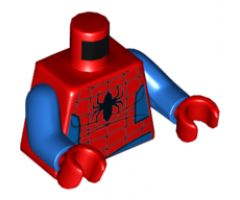 Torso Spider-Man Costume 11 Black Spider, Dark Red Webbing, Blue Vest and Belt Pattern / Blue Arms / Red Hands
