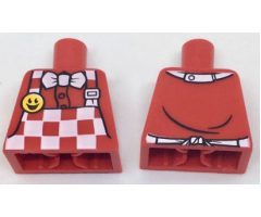 Torso Checkered Apron and White Bow Tie, Bright Light Orange Smile Button Pattern