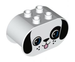 Duplo, Brick 2 x 4 x 2 Rounded Ends with Dog Face with Black Ears and Blue Eyes Pattern