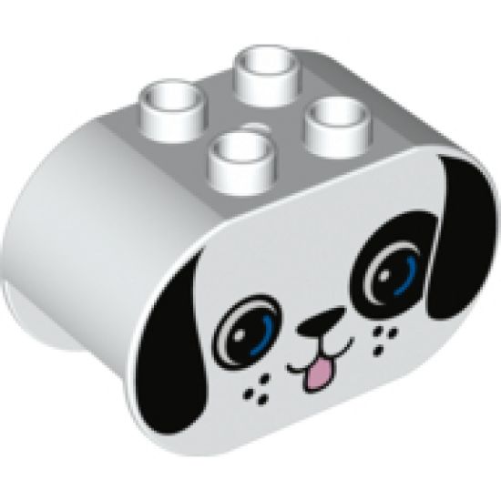 Duplo, Brick 2 x 4 x 2 Rounded Ends with Dog Face with Black Ears and Blue Eyes Pattern