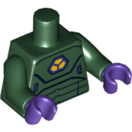Torso Armor with Lex Luthor Warsuit with Yellow and Dark Purple Hexagon Logo Pattern / Dark Green Arms / Dark Purple Hands
