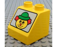 Duplo, Brick 2 x 2 x 1 1/2 Slope 45 with Face with Clown Pattern