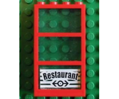 Window 1 x 4 x 6 Frame with 3 Panes, Fixed Glass with Trans-Light Blue Glass with Train Logo and Restaurant Pattern (Sticker) - Set 4556