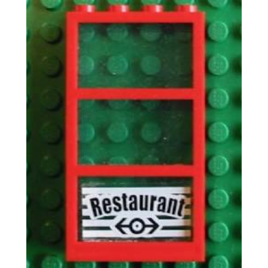Window 1 x 4 x 6 Frame with 3 Panes, Fixed Glass with Trans-Light Blue Glass with Train Logo and Restaurant Pattern (Sticker) - Set 4556