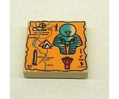 Tile 2 x 2 with Map Orange and Hieroglyphs, 80 Pattern