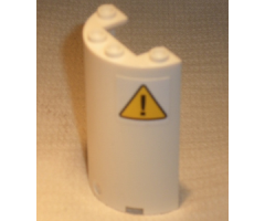 Cylinder Half 2 x 4 x 5 with 1 x 2 Cutout with Black Triangle and Exclamation Mark Pattern (Sticker) - Set 60010