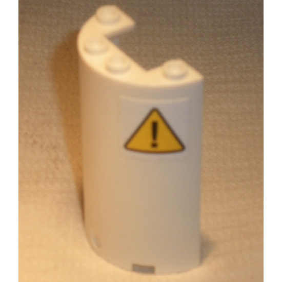 Cylinder Half 2 x 4 x 5 with 1 x 2 Cutout with Black Triangle and Exclamation Mark Pattern (Sticker) - Set 60010
