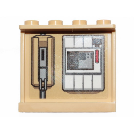 Panel 1 x 4 x 3 with Side Supports - Hollow Studs with SW The Razor Crest Mechanical Elements and Steering Panel Pattern (Sticker) - Set 75292