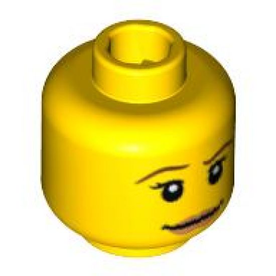 Minifigure, Head Female with Pink Lips, Thin Brown Eyebrows and White Pupils Pattern - Blocked Open Stud
