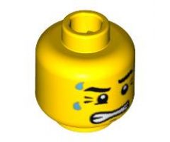 Minifigure, Head Dripping Sweat, with Clenched Teeth and Crow's Feet Pattern - Blocked Open Stud