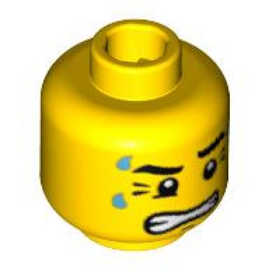 Minifigure, Head Dripping Sweat, with Clenched Teeth and Crow's Feet Pattern - Blocked Open Stud