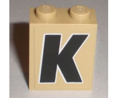 Brick 1 x 2 x 2 with Inside Stud Holder with Black 'K' with White Outline Pattern (Sticker) - Set 8211