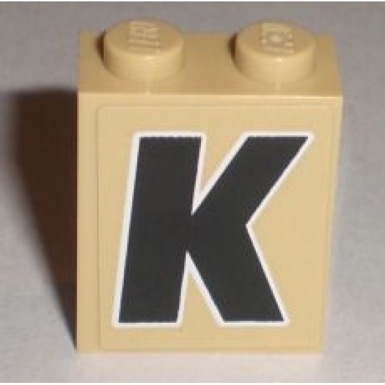 Brick 1 x 2 x 2 with Inside Stud Holder with Black 'K' with White Outline Pattern (Sticker) - Set 8211