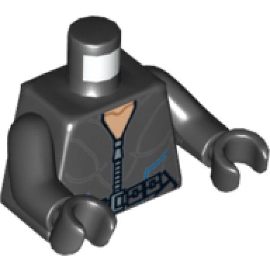 Torso Female Silver Zippered Suit with Belt, Buckle and Blue Lines Pattern / Black Arms / Black Hands