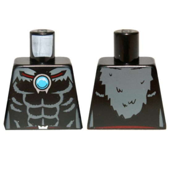 Torso Bare Chest with Muscles, Dark Bluish Gray Fur and Dark Azure Round Jewel (Chi) Pattern