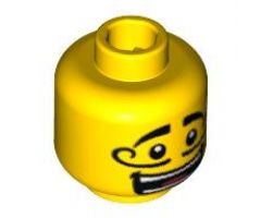 Minifigure, Head Moustache Curly Long, Open Mouth Grin, White Pupils Pattern - Blocked Open Stud