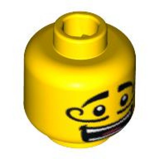 Minifigure, Head Moustache Curly Long, Open Mouth Grin, White Pupils Pattern - Blocked Open Stud