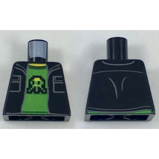 Torso Jacket with Two Pockets over Bright Green T-Shirt with 8-Bit Shooter Pattern