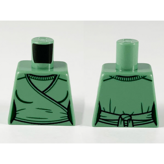 Torso Female Wrap-Around Tunic with Black Hems and Dark Green Contours Pattern