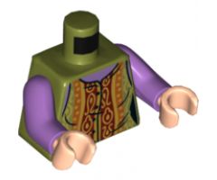 Torso Female Blouse, Ornate Gold, Dark Red and Dark Orange Pattern / Medium Lavender Arms / Light Nougat Hands