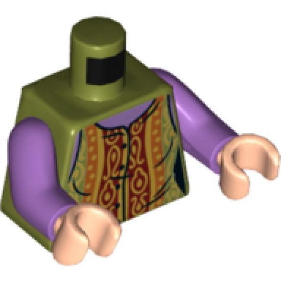 Torso Female Blouse, Ornate Gold, Dark Red and Dark Orange Pattern / Medium Lavender Arms / Light Nougat Hands